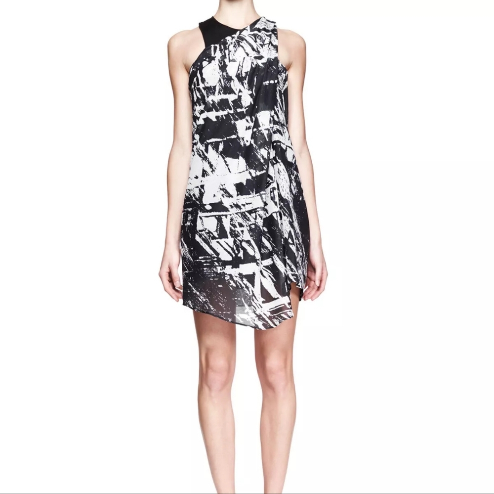 Helmut Lang | Black & White Assymetrical Raceback Silk Lines Dress | Size 4